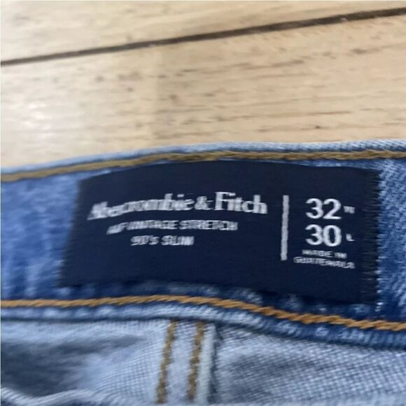 ABERCROMBIE & FITCH Jeans Men 32x30 A&F Vintage Stretch 90s Slim Blue Denim Uniq - Picture 7 of 16